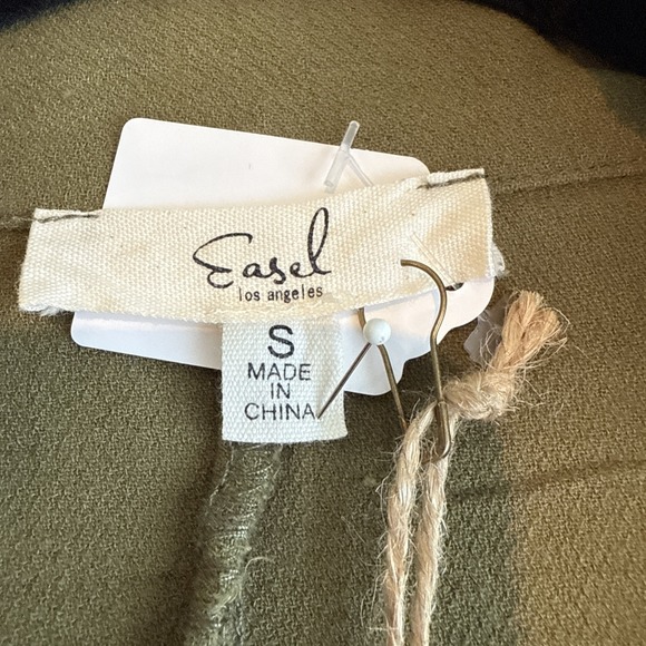 Easel Olive Green Cotton Zip Up, Snap Flap Moto Jacket Military,Fairy Grunge S - Picture 6 of 7